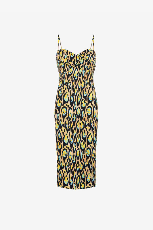 RC Leopard print sleeveless midi dress Yellow QKT104-LNF68