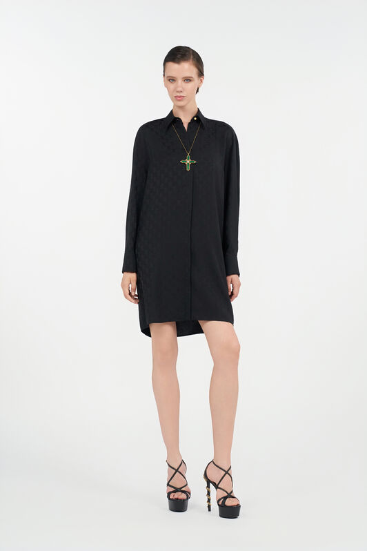 RC Silk Mini Shirt Dress with Monogram RC NERO VKT160-RK010