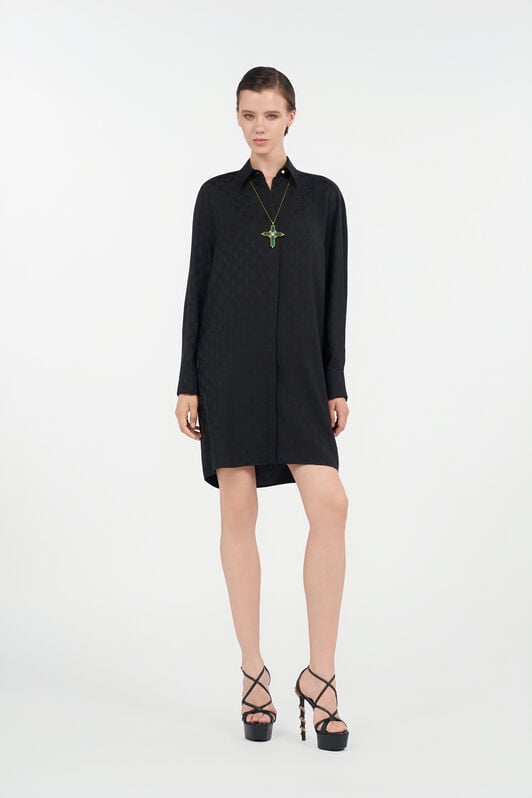 RC Silk Mini Shirt Dress with Monogram RC RC Silk Mini Shirt Dress with Monogram RC NERO VKT160-RK010