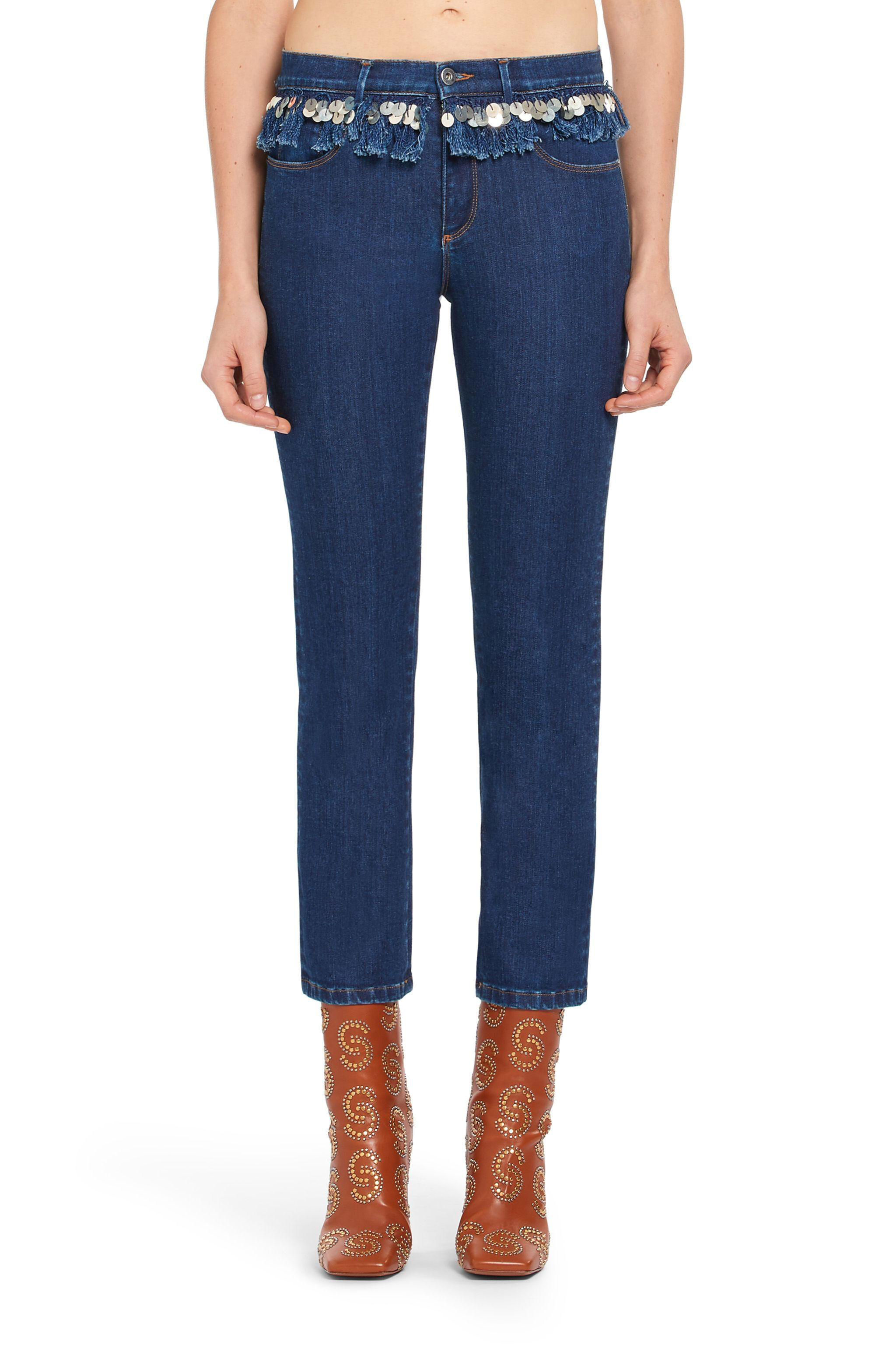 RC Fransen-Jeans mit Paillettenstickerei Dunkelblau IWJ245-DS001