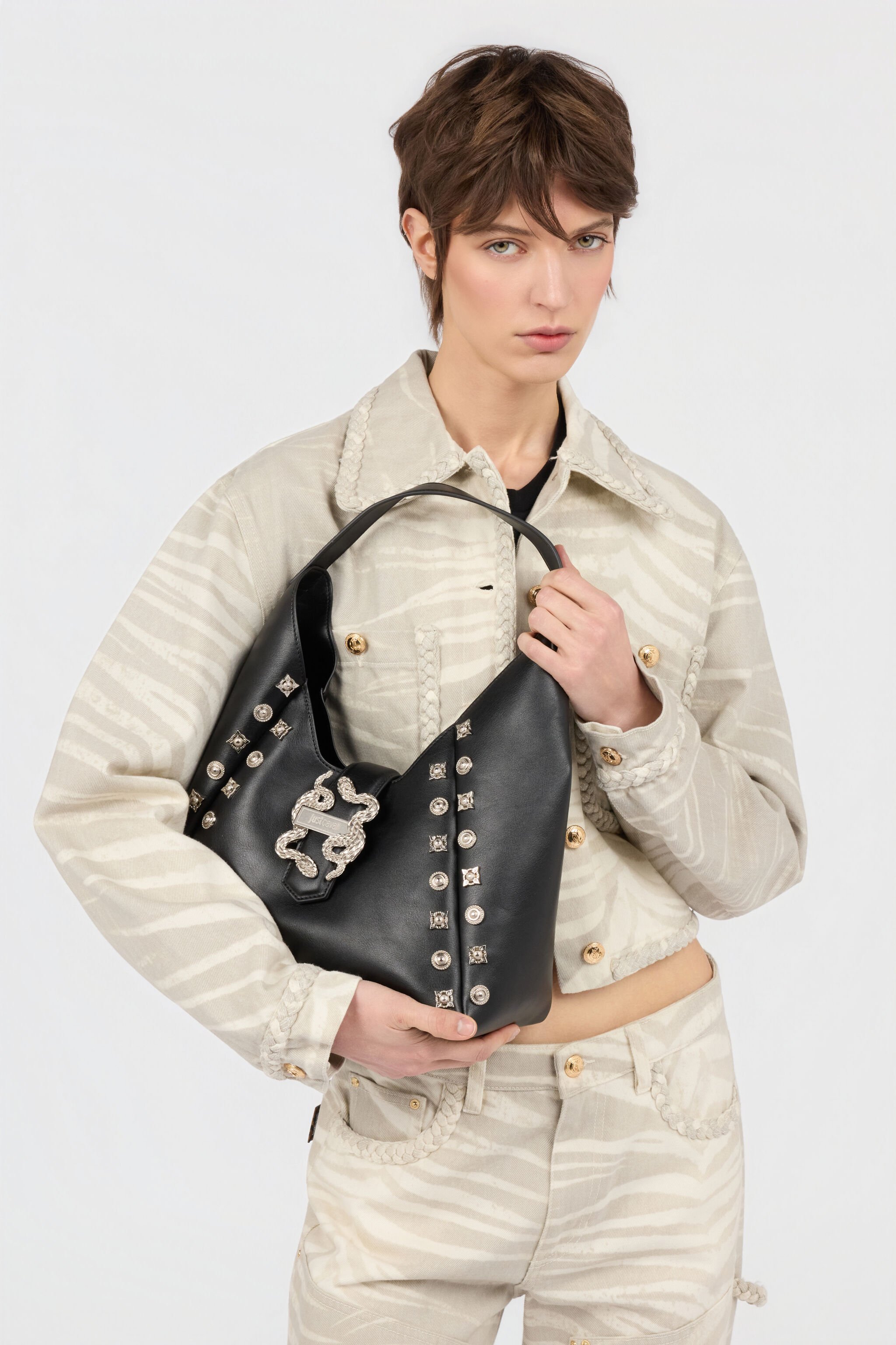 JC Black Shoulder Bag with Serpent Clasp BLACK WFB030-WF360