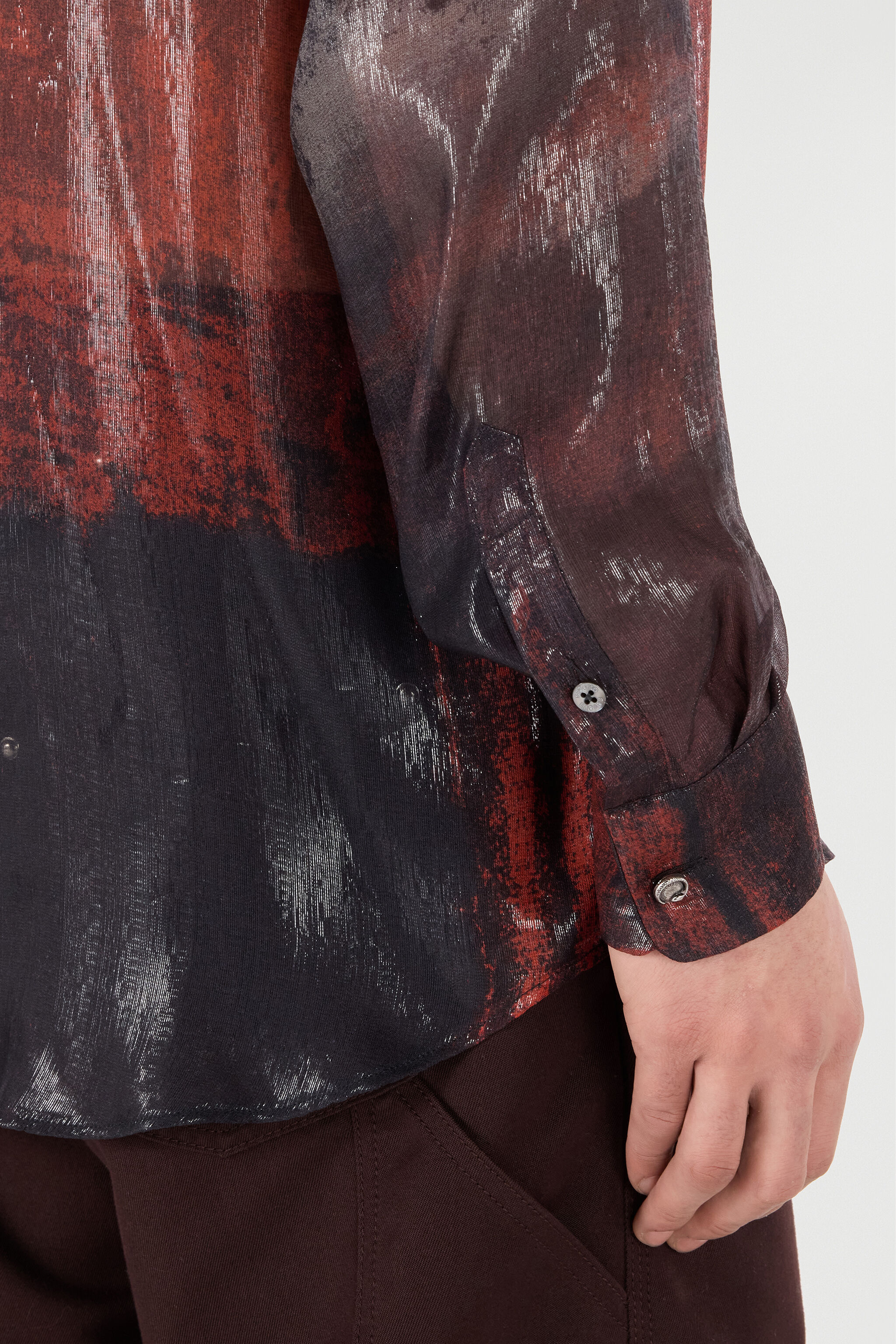 RC Silk Blend Shirt with Garment-Dyed Effect Black/Red VNT725-HXP69