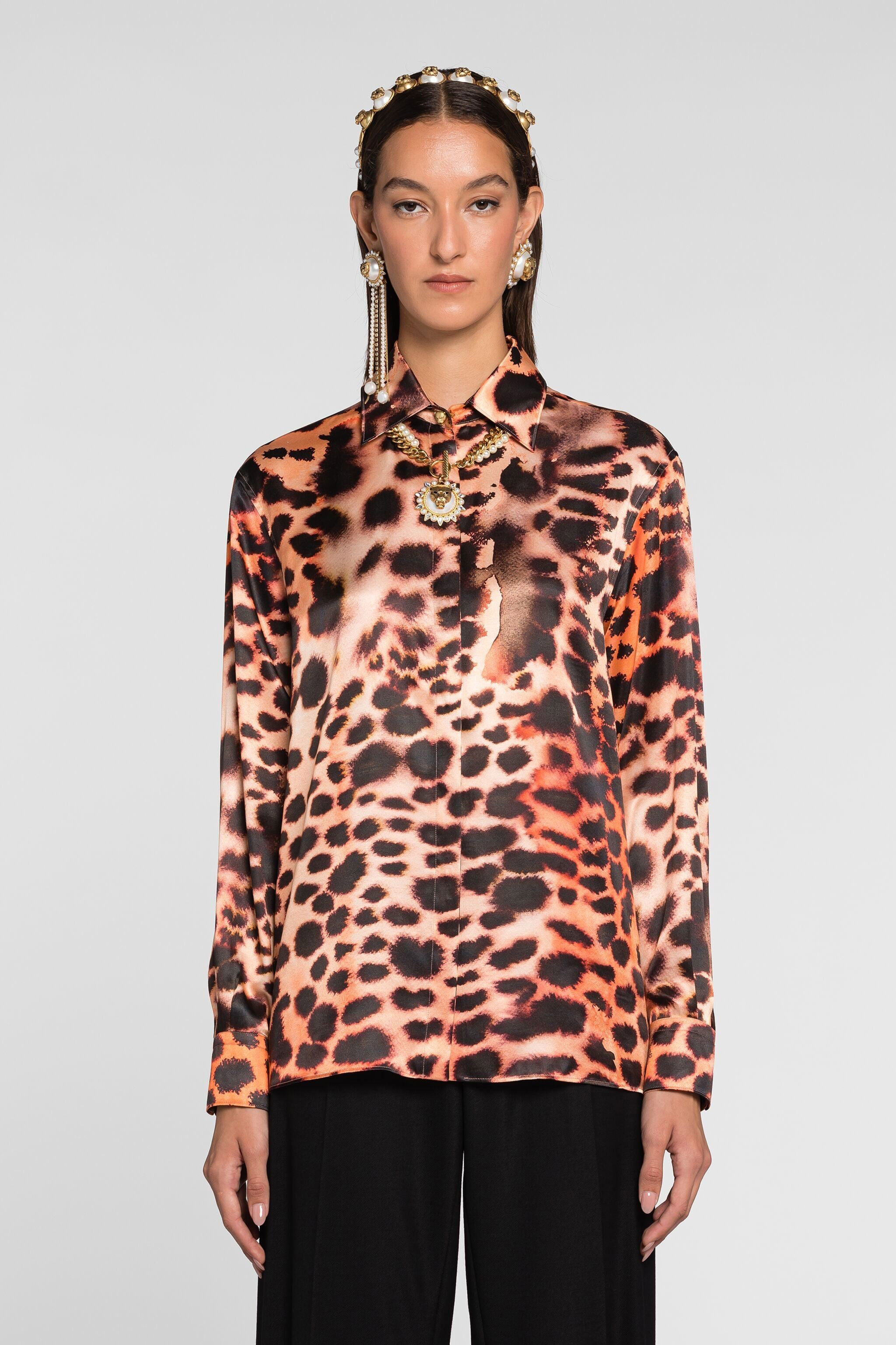RC Murena Print Silk Blend Shirt Orange QKT704-SZF49