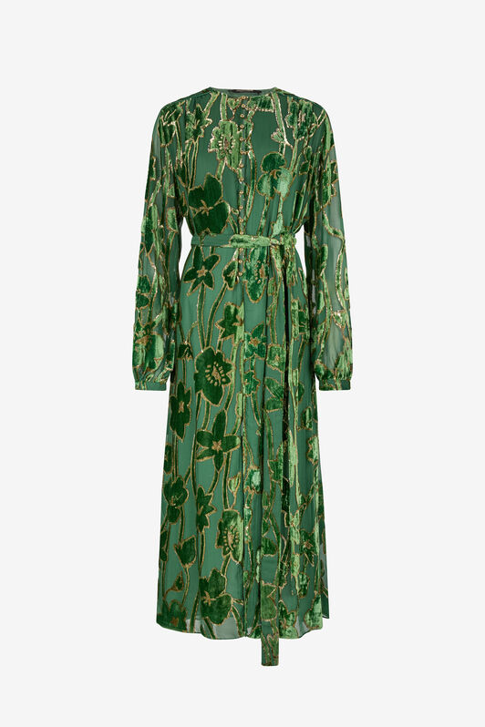 RC Green Velvet Devoré Midi Dress VERDE/ORO VKT122-FC007