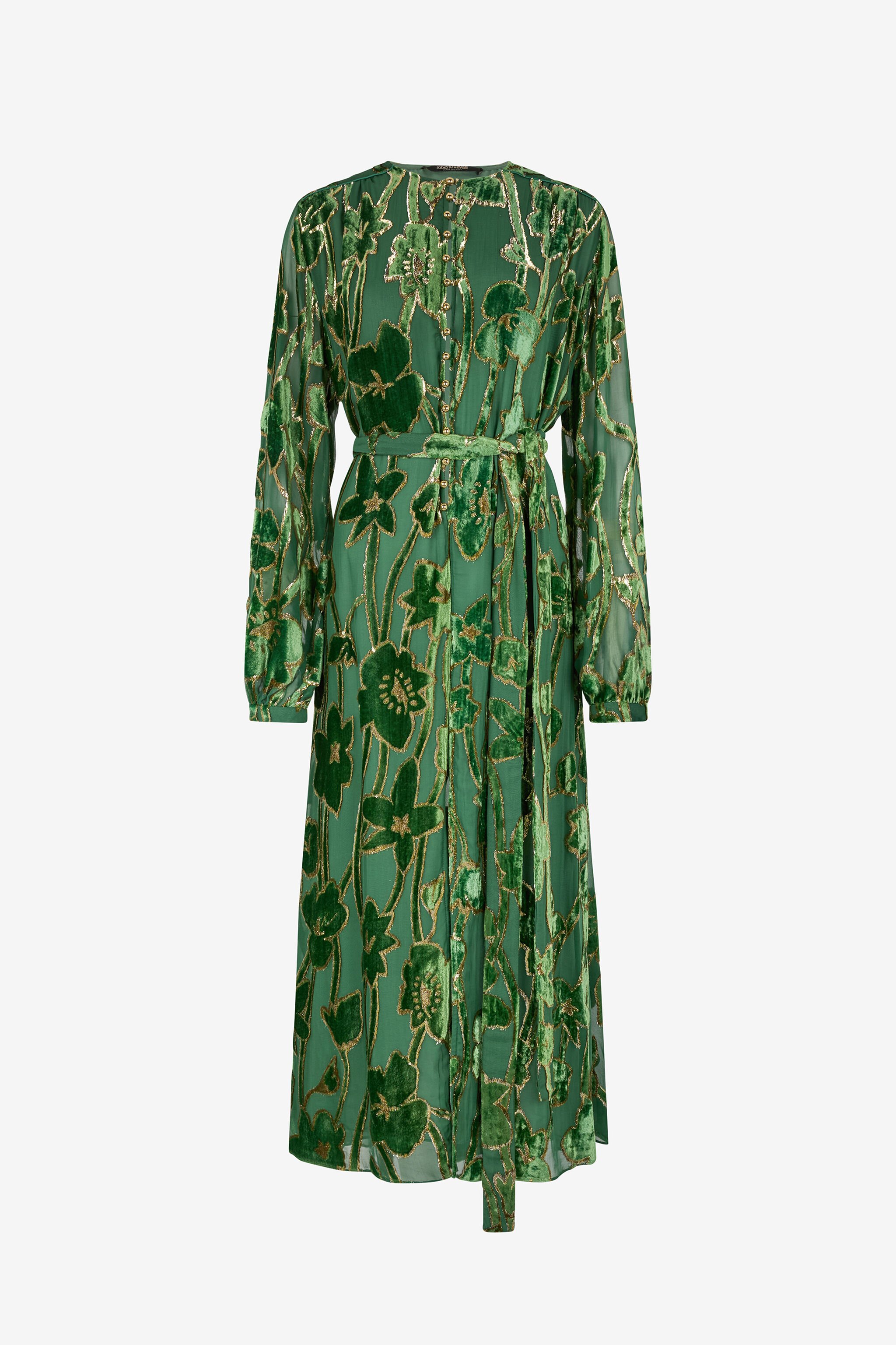 RC Green Velvet Devoré Midi Dress VERDE/ORO VKT122-FC007