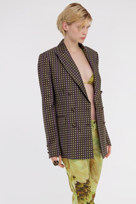 RC Polka Dot Silk Double-Breasted Jacket LIGHT BROWN SWT400-4QL72