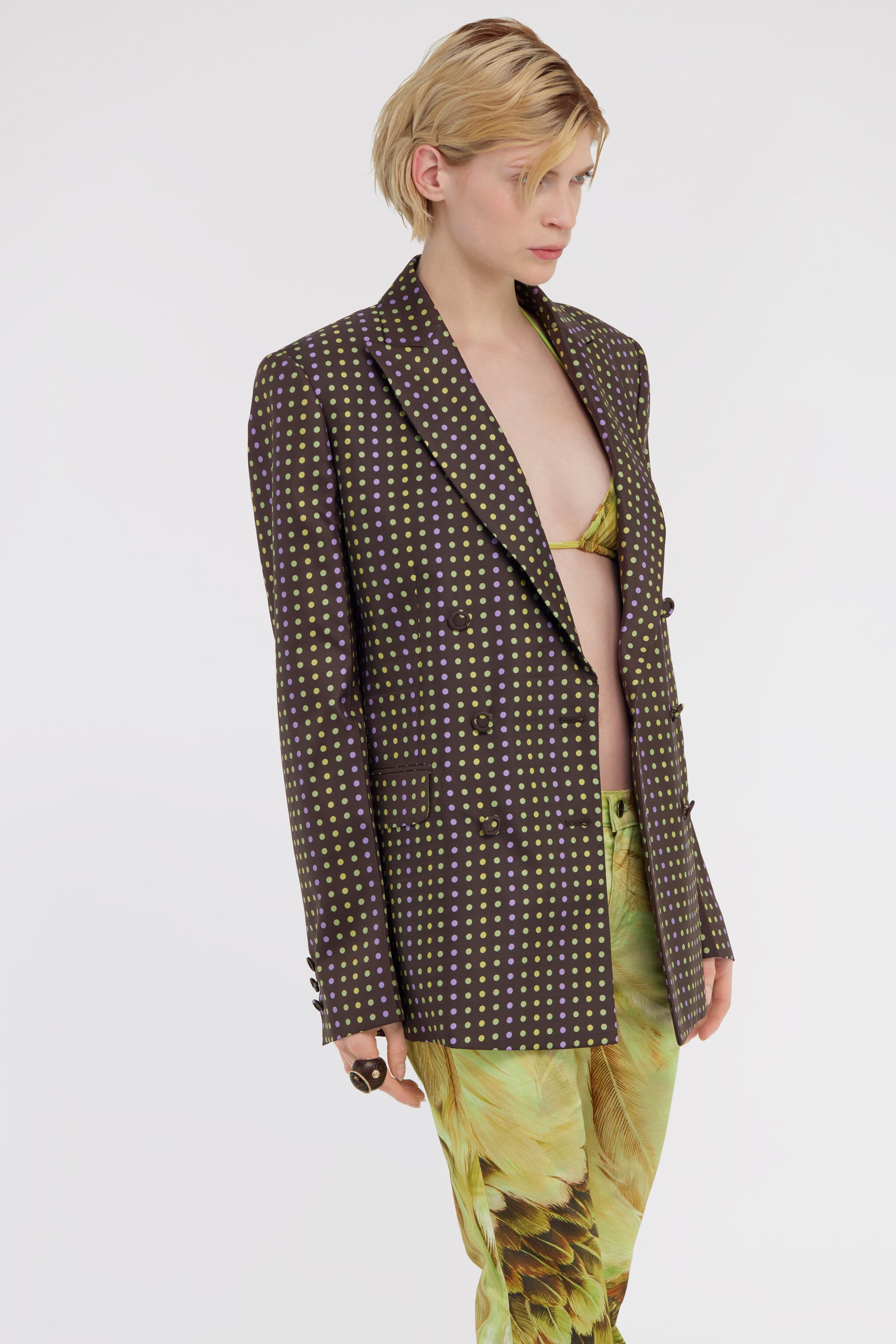 RC Polka Dot Silk Double-Breasted Jacket LIGHT BROWN SWT400-4QL72