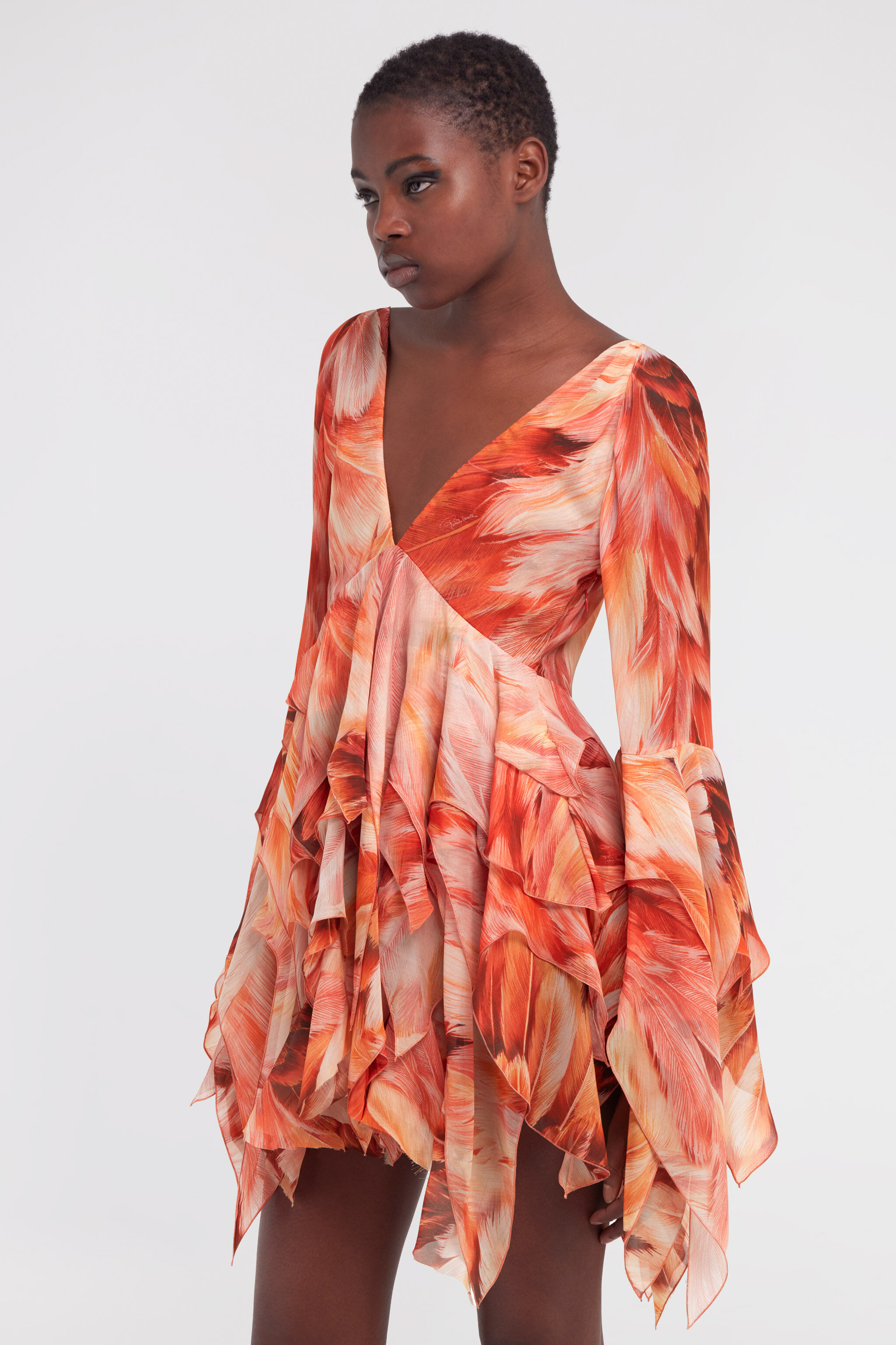 RC Plumage print short dress Orange SWT129-CTL71