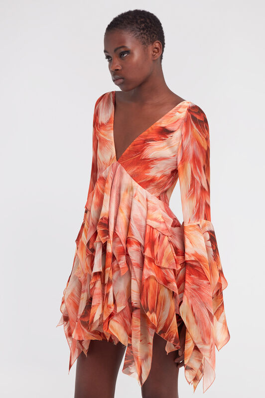 RC Plumage print short dress Orange SWT129-CTL71