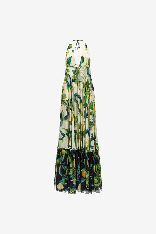 RC Lemon print long dress Elfenbein SKT119-CTI89