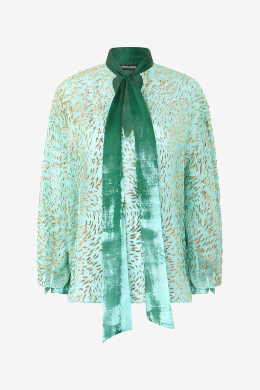 RC Silk Blend Blouse with Shimmering Pattern RC Silk Blend Blouse with Shimmering Pattern CELESTE/ORO VKT712-FC004