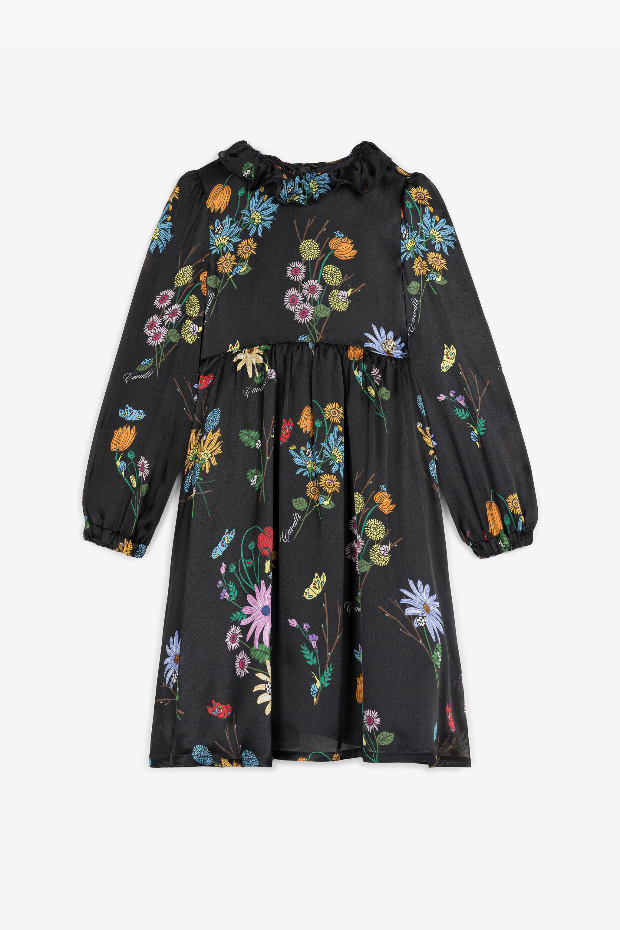 JU Floral-Print Silk Dress Black RJT10P-2NH92