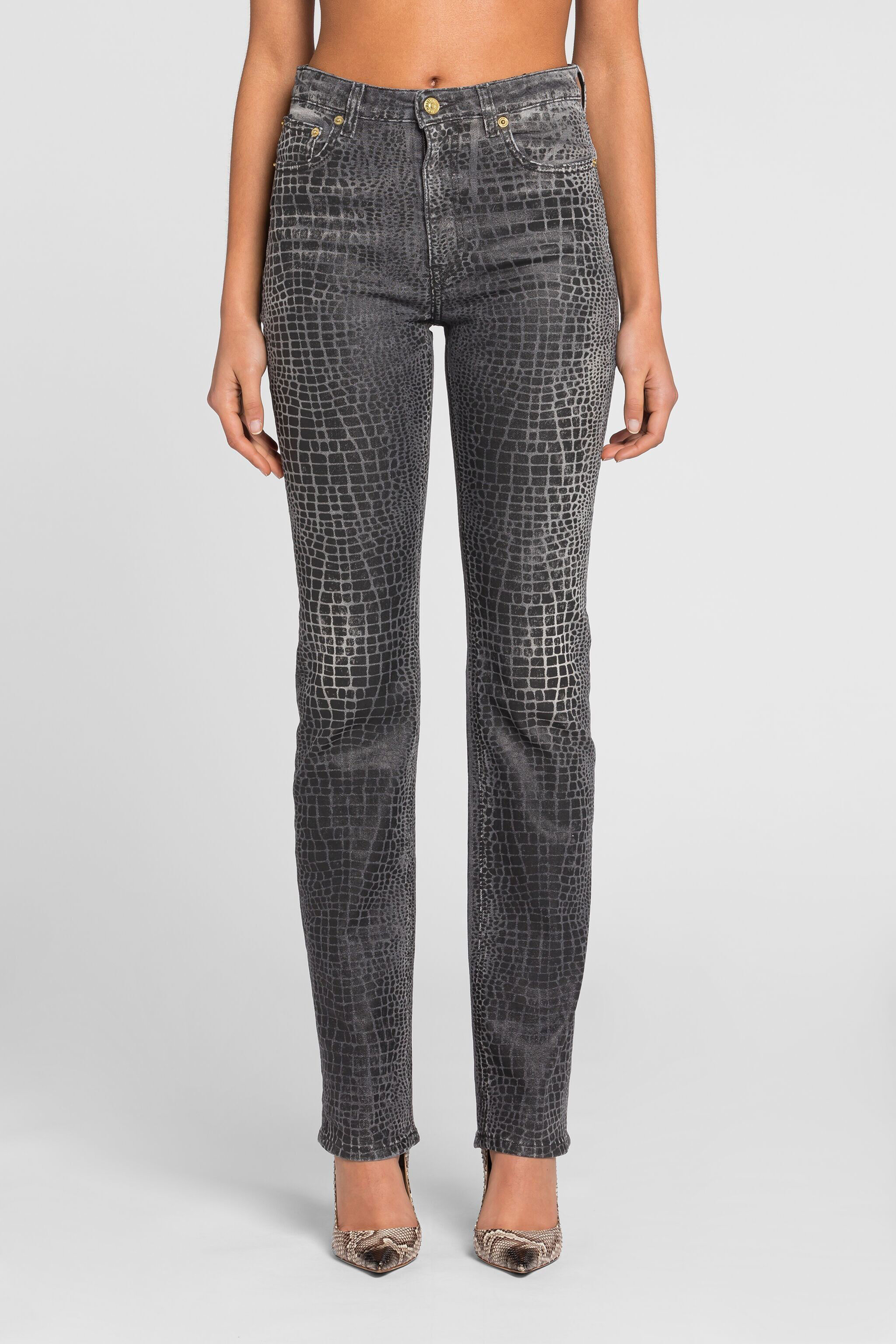 RC Crocodile-Print Straight-Leg Jeans Black PKJ218-DN008