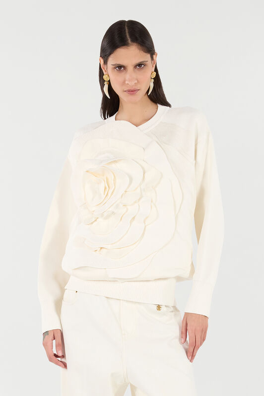 RC Maglione Con Maxi Rosa Avorio UKM603-MH012