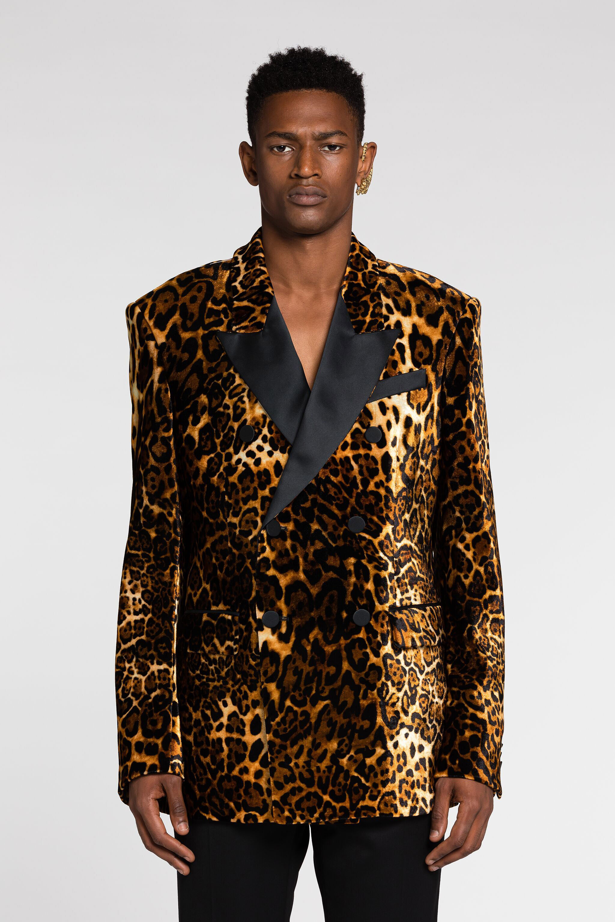 RC Leopard-Print Double-Breasted Blazer Dark brown RRT420-3RF40