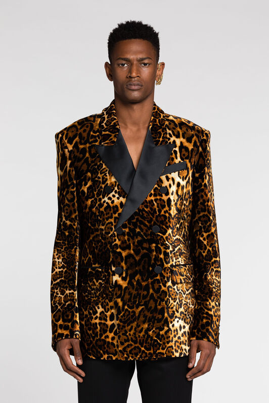 RC Leopard-Print Double-Breasted Blazer RC Leopard-Print Double-Breasted Blazer Dark brown RRT420-3RF40