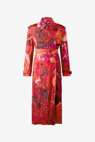${brand} Long Crinkle-Effect Trench Coat With Rose Print ${colorDescription} ${masterID}