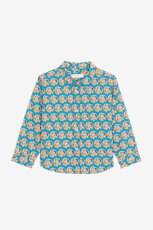 JU RC Monogram-Print Cotton Shirt Blue RJT70B-4FH88