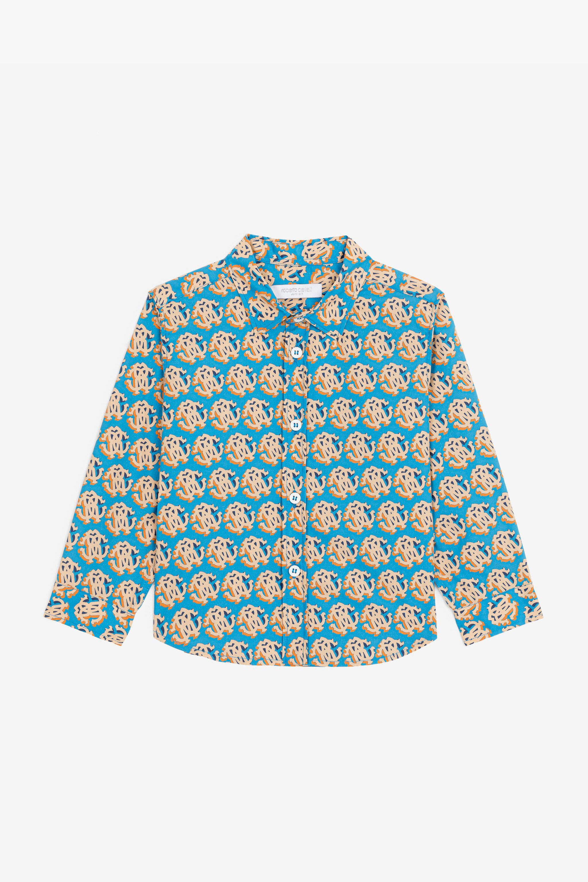 JU RC Monogram-Print Cotton Shirt Blue RJT70B-4FH88