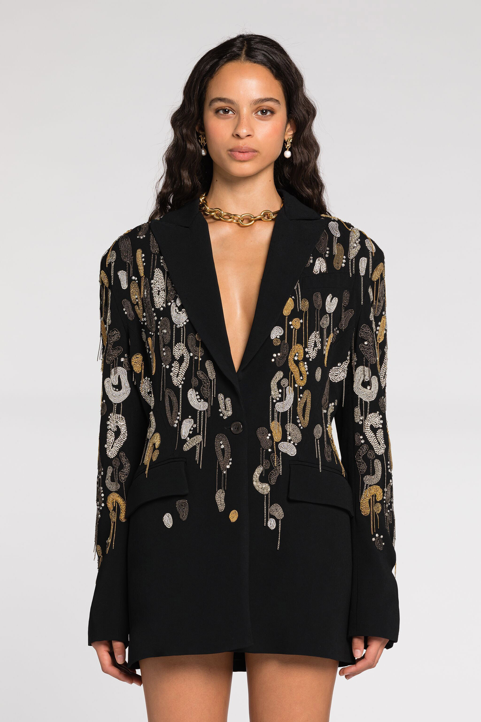 RC Fringed Leopard-Embroidered Blazer Nero NQR404-HR005
