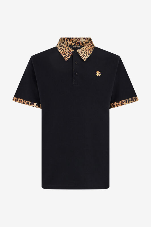 RC Black Polo Shirt With Jaguar Print Detail BLACK/JAGUAR QOT64E-KB001