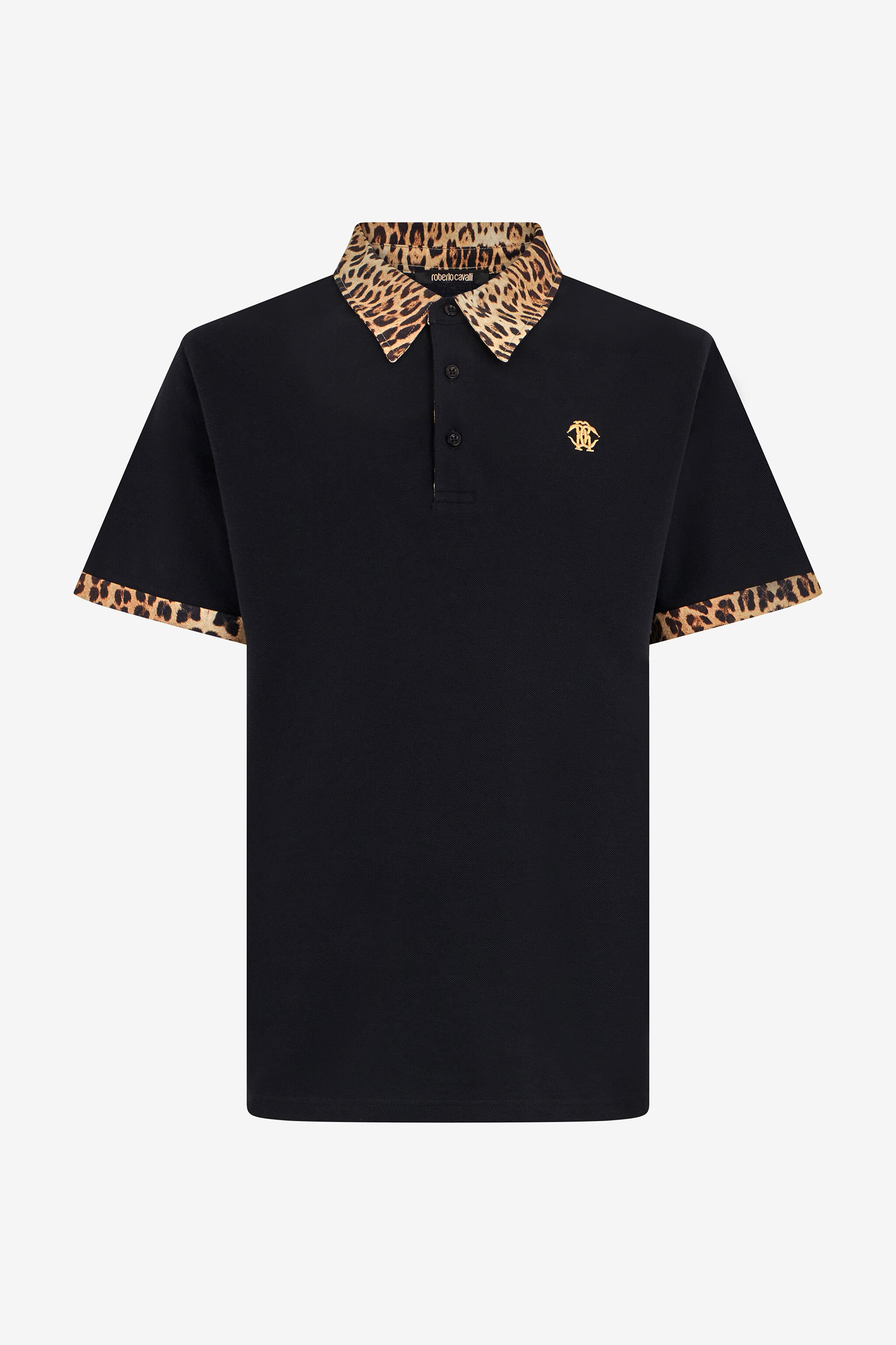 RC Black Polo Shirt With Jaguar Print Detail BLACK/JAGUAR QOT64E-KB001