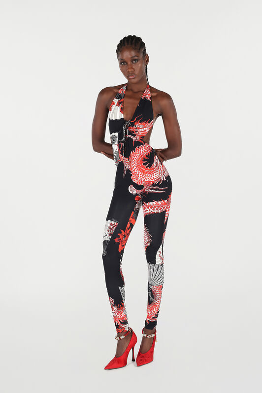 RC Jumpsuit with All-Over Dragon Print RC Jumpsuit with All-Over Dragon Print Black/Red VQT197-LNP75