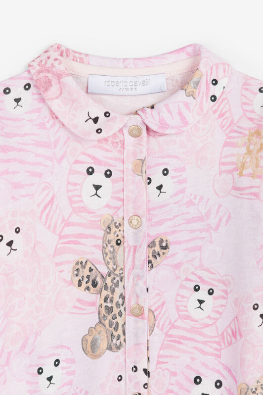 JU Teddy Bear-Print Cotton Babygrow Set Pink RJT831-JFG79
