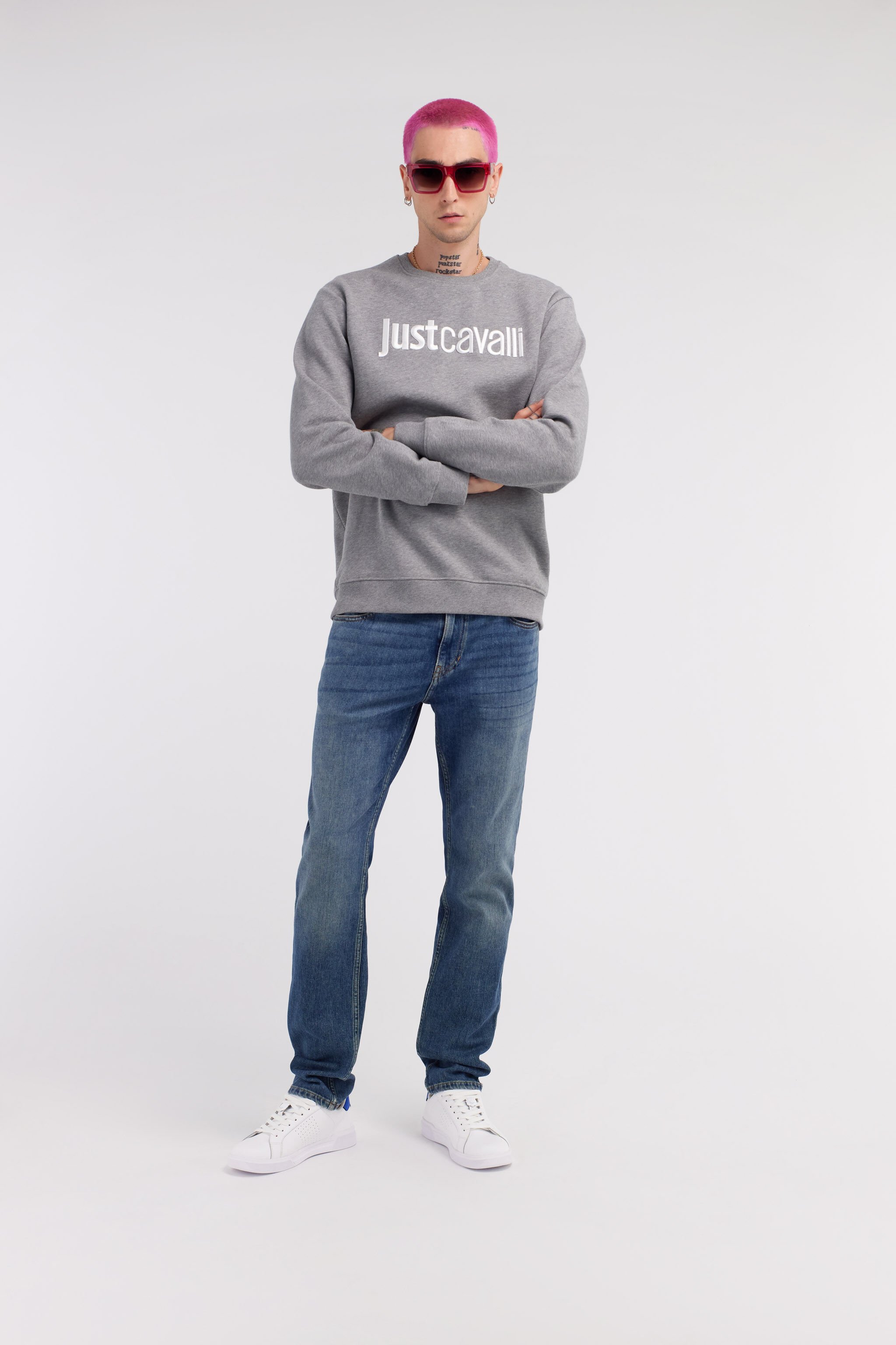 JC Just Cavalli Logo Sweatshirt Gris RRT971-RR233