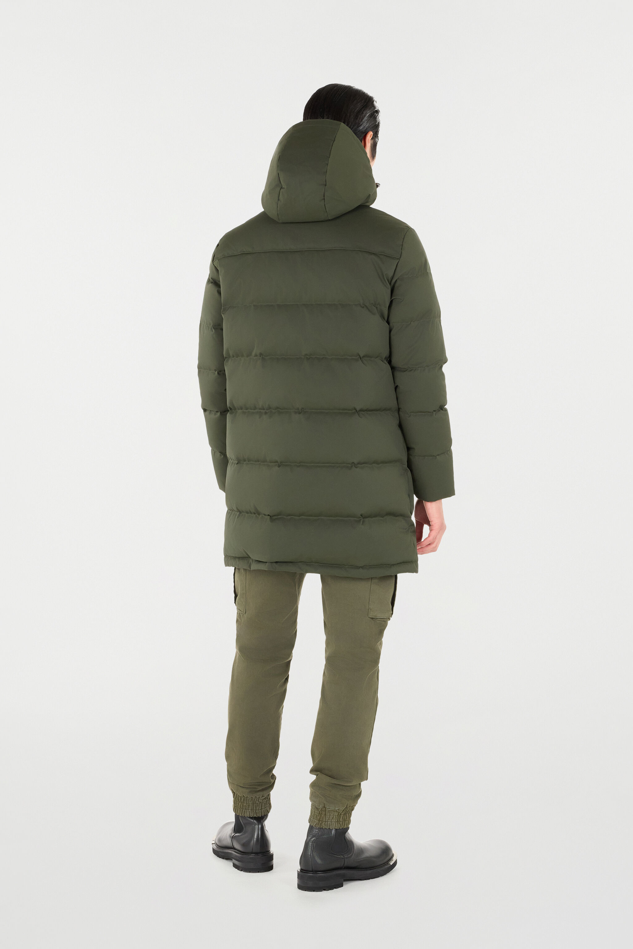 RC Long Quilted Down Jacket with Hood MILITARY GREEN OOT40G-DJ001