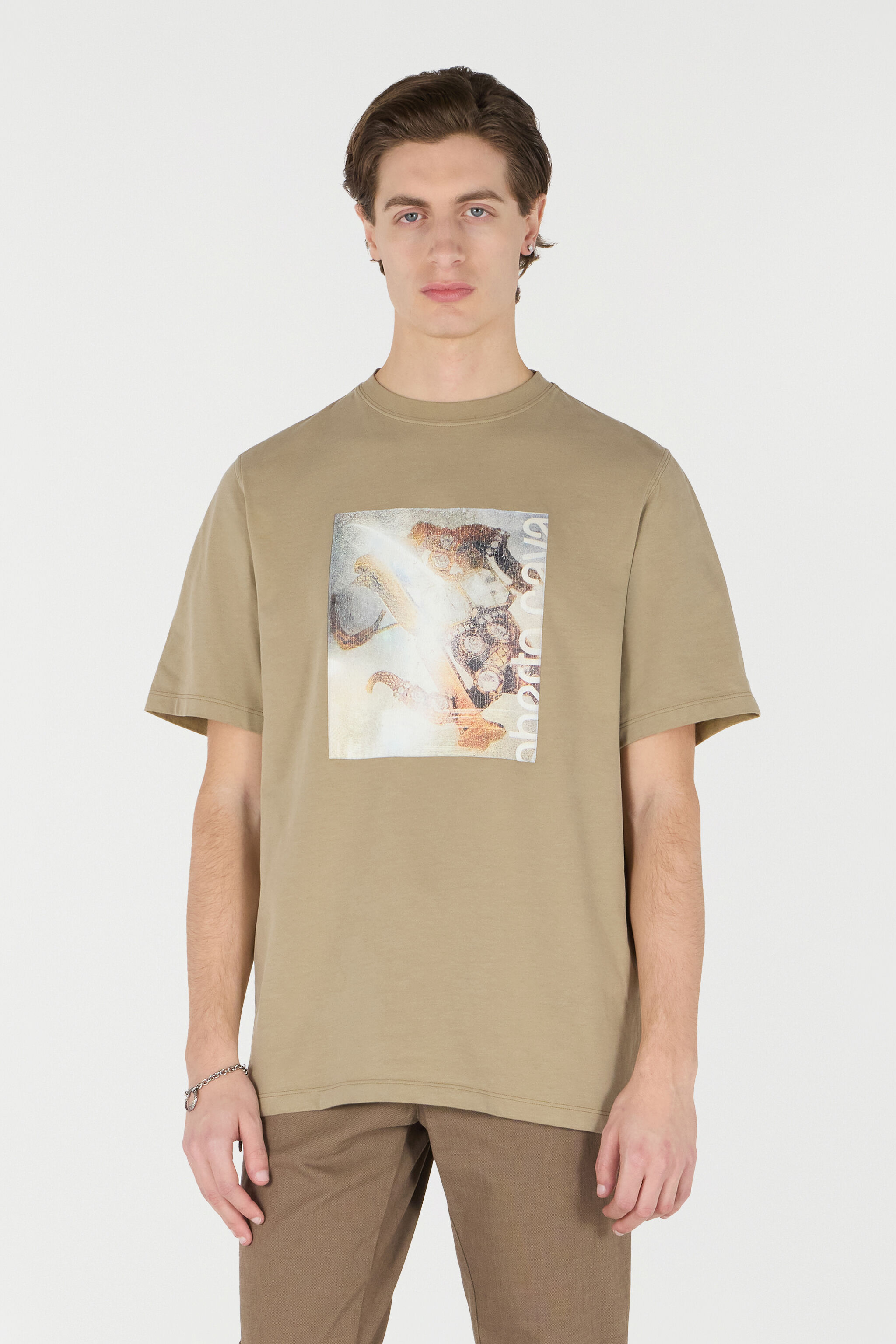 RC T-Shirt mit Print Monogramm Mirror Snake im Used-Effekt Braun URT61H-JD060