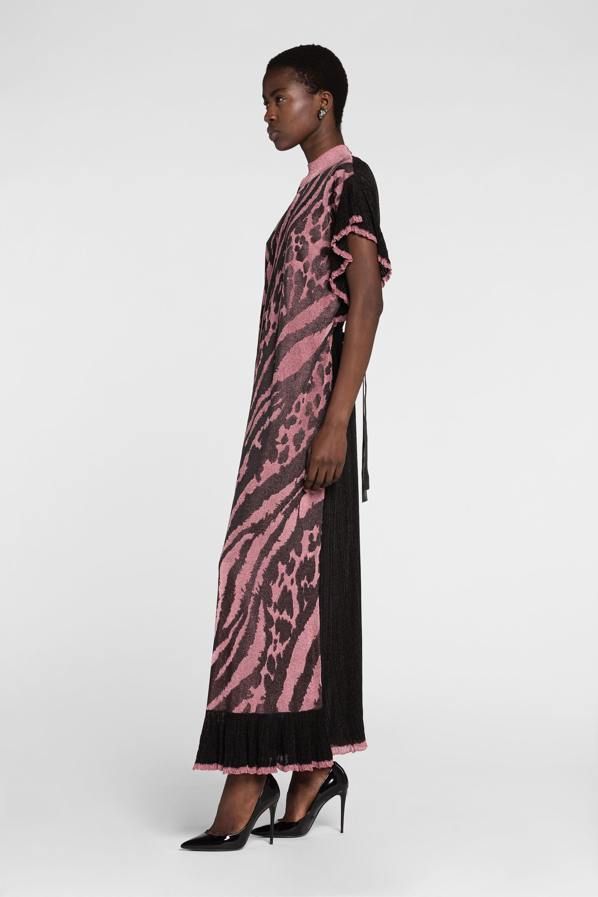 RC Abito jacquard con motivi Jaguar e Tiger ROSA/NERO OKM100-MI030