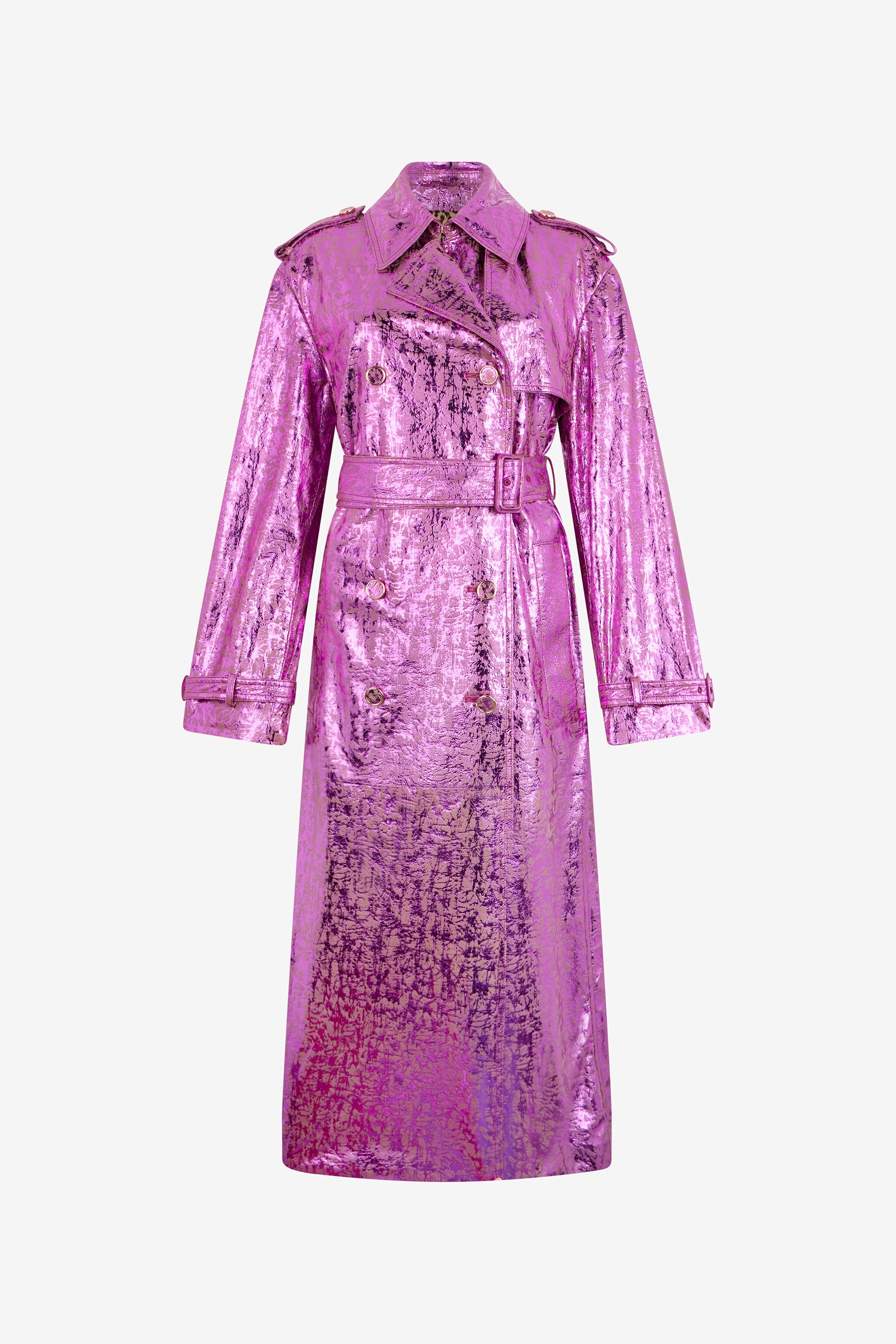 RC Laminated Metallic-Effect Trench Coat SAND/FUCHSIA WQP500-PC006