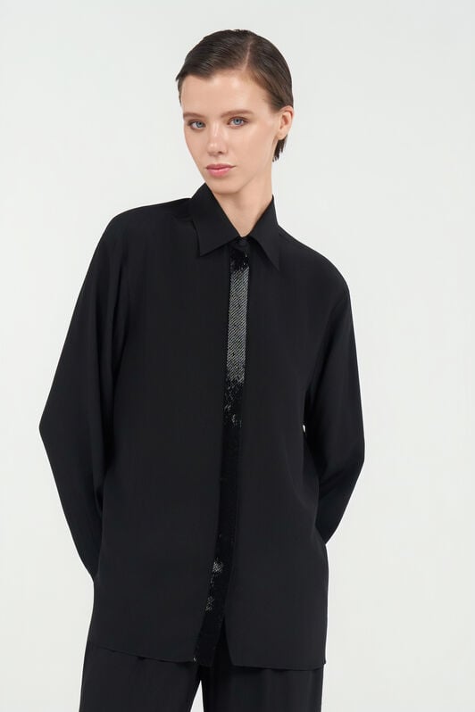 RC Silk Shirt with Shimmering Detail BLACK WKR706-SY001