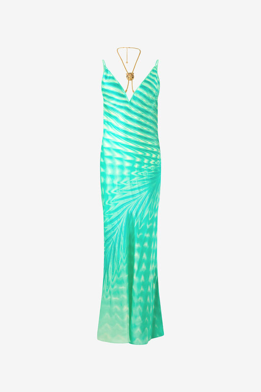 RC Dress With Psychedelic Print And Necklace Light green UKT128-RYN47
