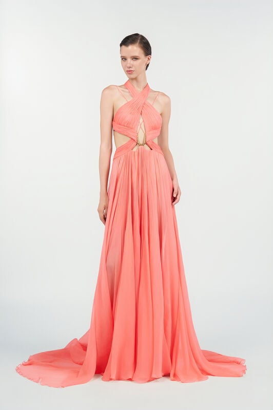RC Long Silk Dress SALMON PINK WQT129-CQ002