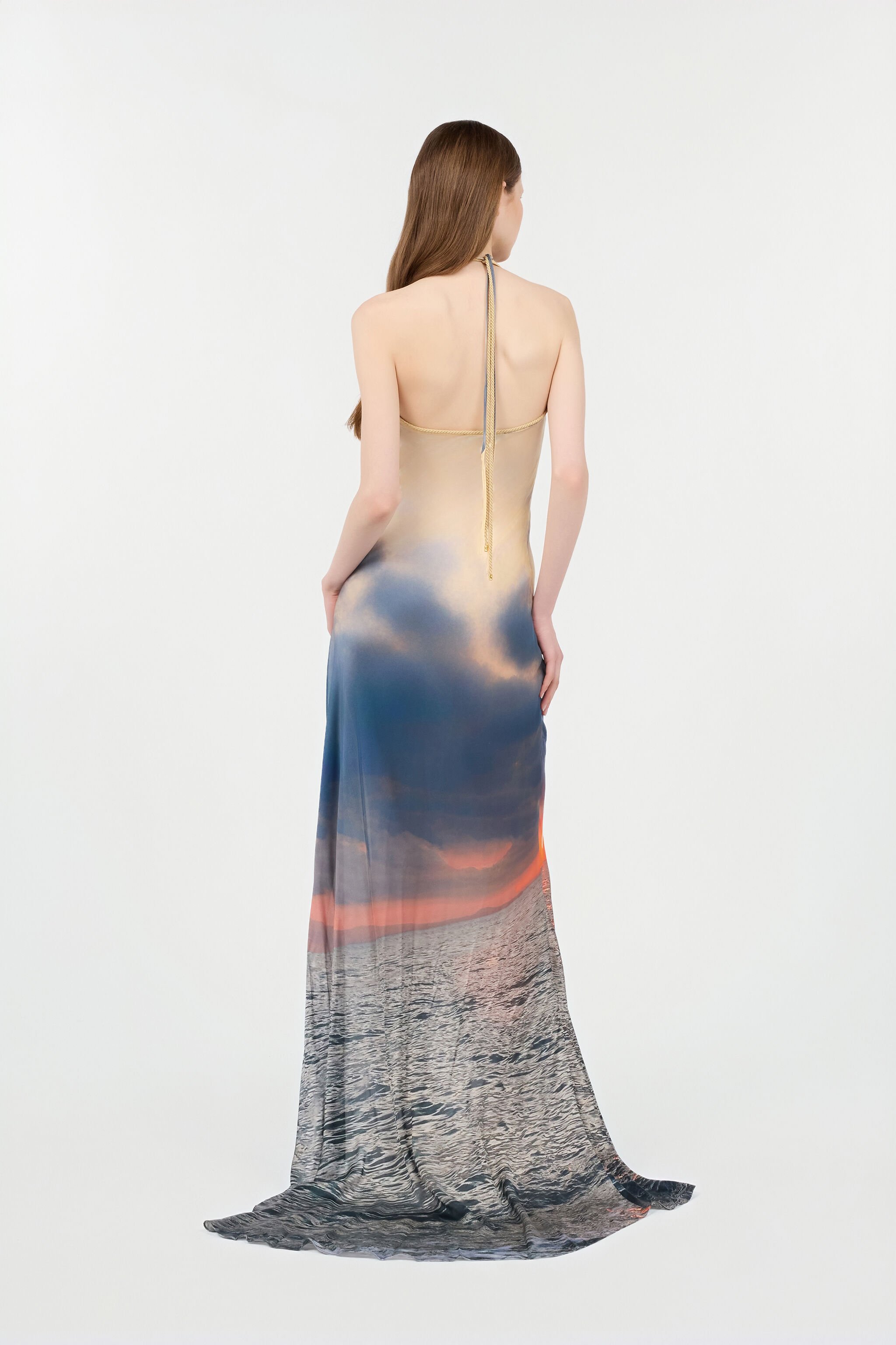 RC Long Dress With Sunrise Print Blue/Orange UWT125-CTN96