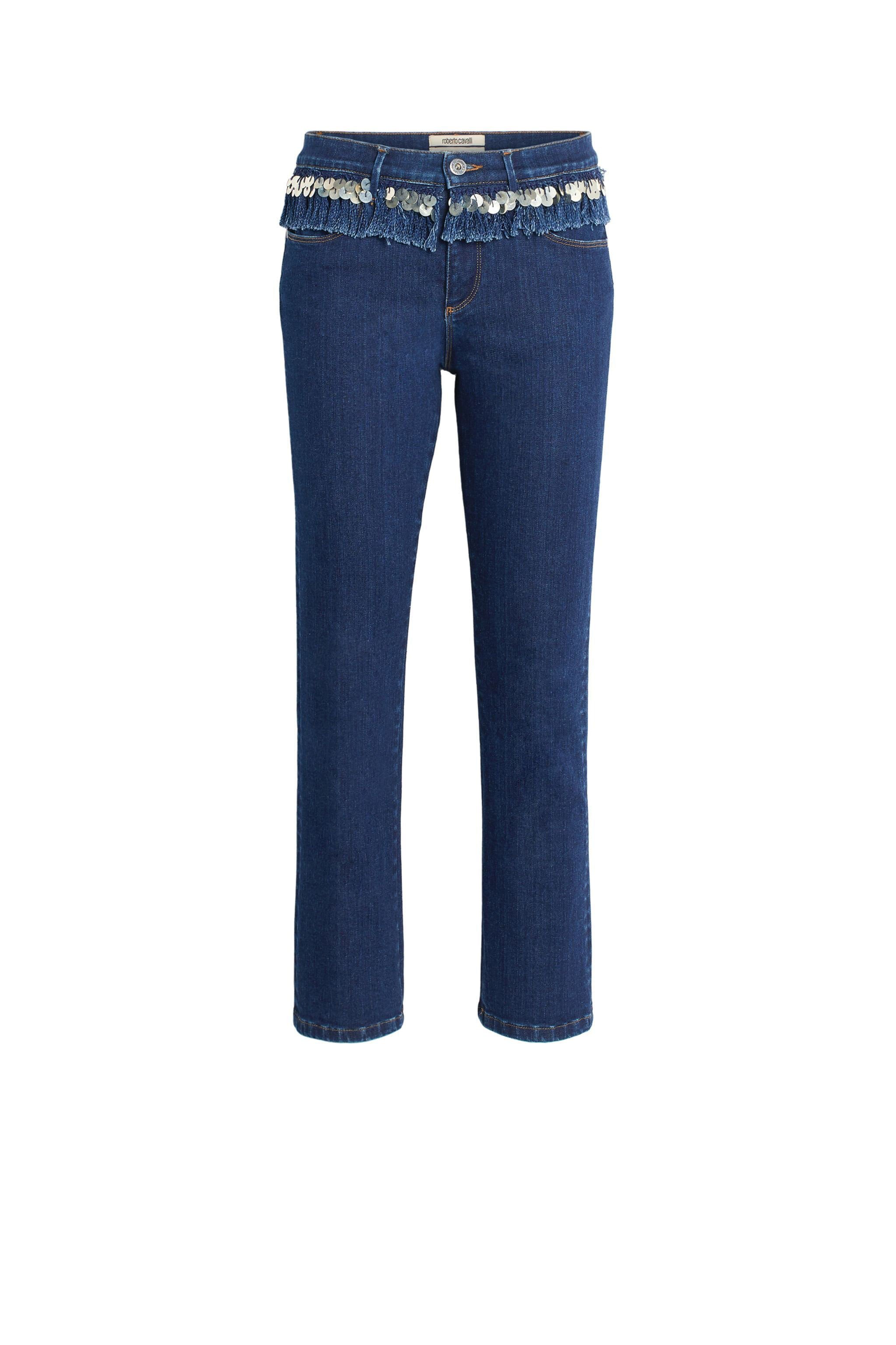 RC Fransen-Jeans mit Paillettenstickerei Dunkelblau IWJ245-DS001