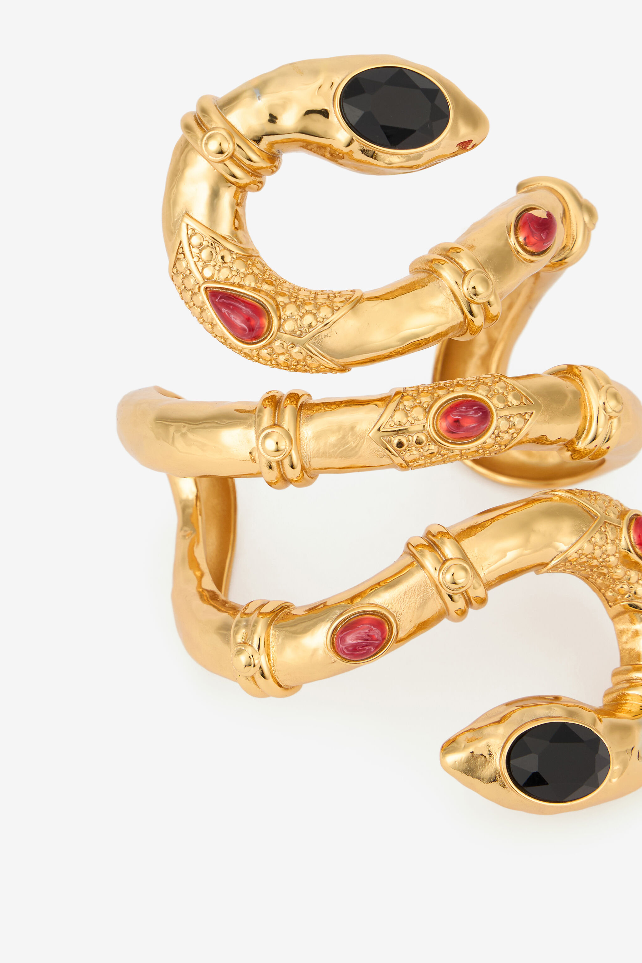 RC Gold Rigid Bracelet with Black and Ruby Stones ORO/NERO/RUBINO VWG001-AM081