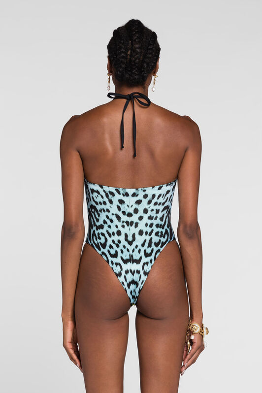 RC Jaguar-Print Halterneck Swimsuit Light green QKW00K-LNF53