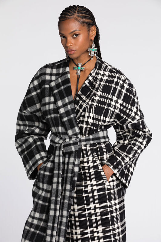 RC Checked Belted Coat Black/White RKT500-FY043