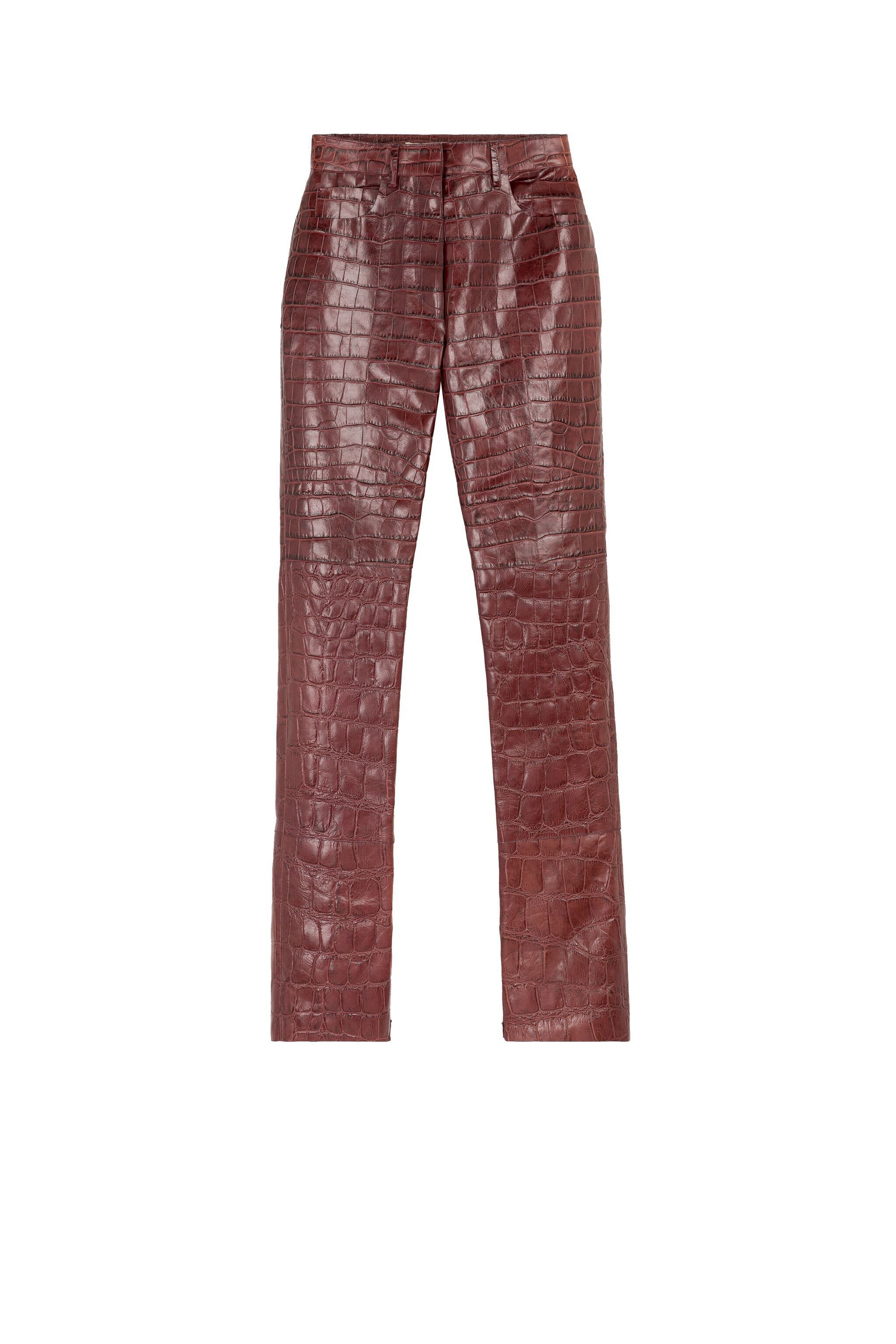 RC Croc-Embossed Leather Trousers Dark red HWP205-PZ030