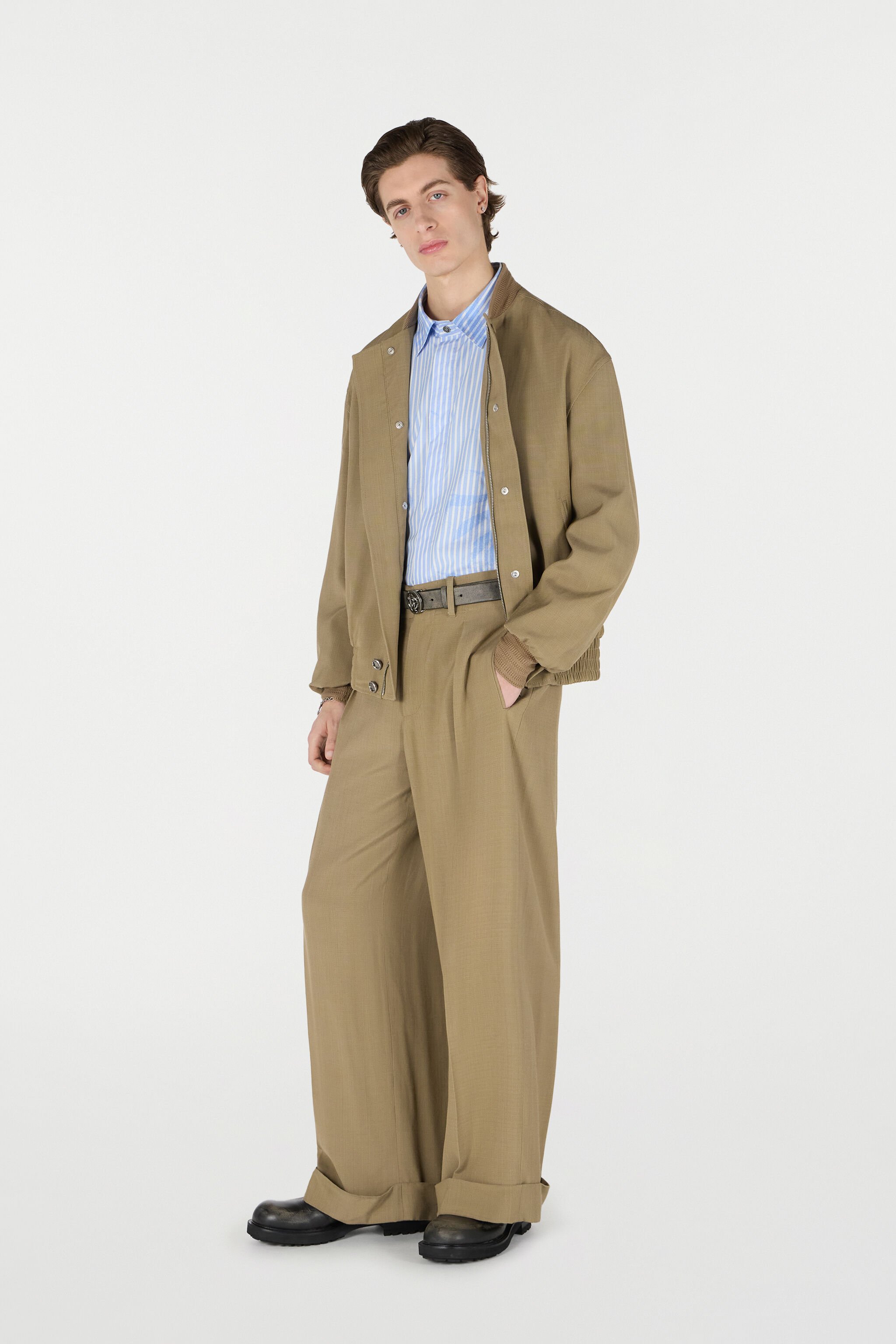 RC Buttoned Bomber Jacket Brown URT465-VI045