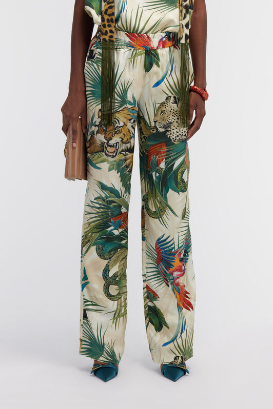 RC Jungle Print Silk Trousers Green SKT210-4QI88