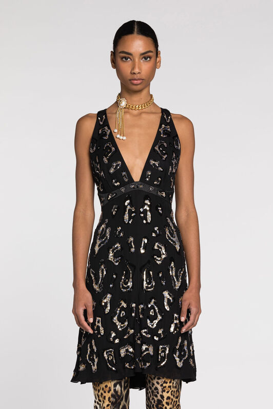 RC Sequin-embellished open-back dress Black QKR190-GG021