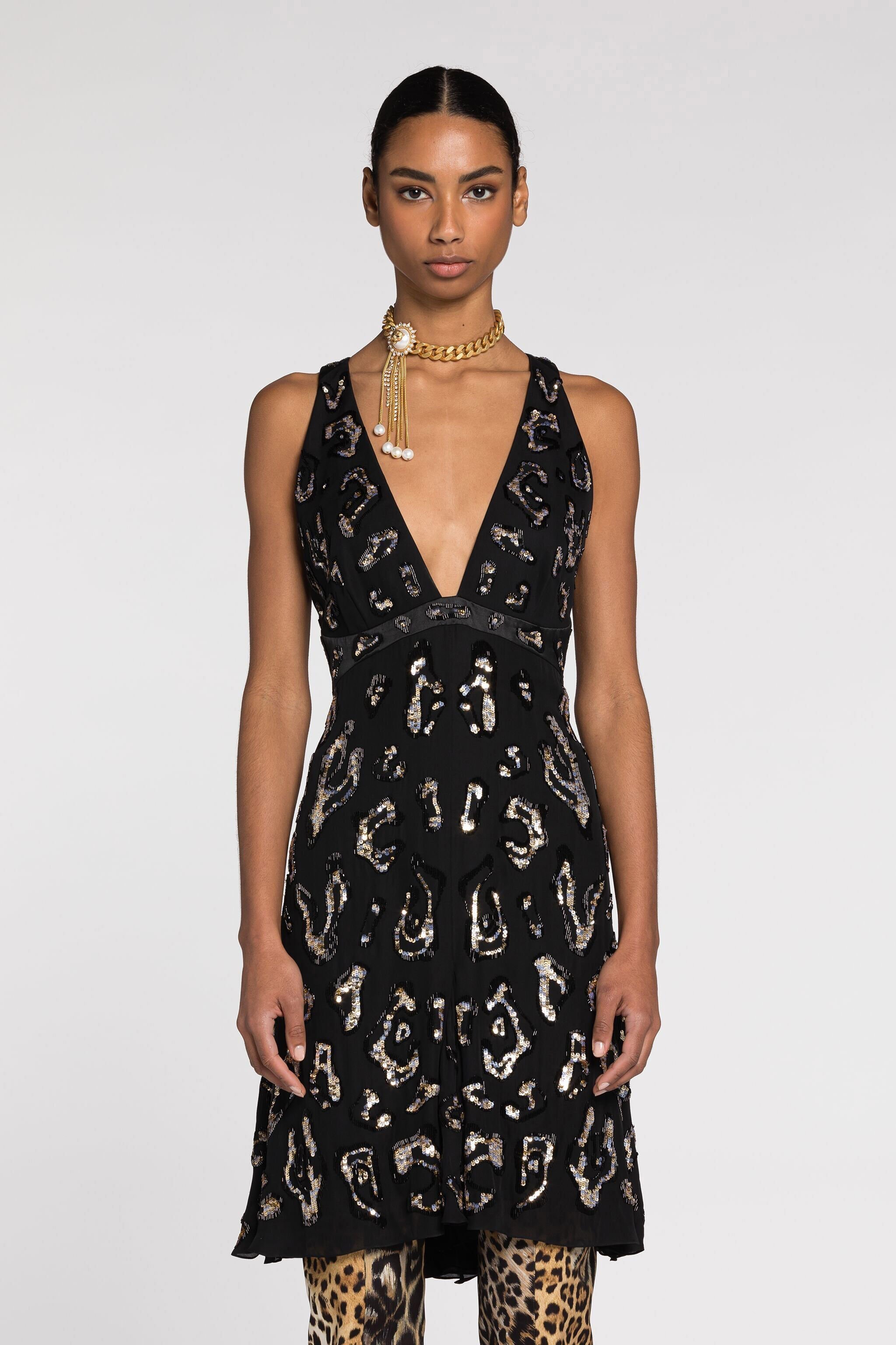 RC Sequin-embellished open-back dress Black QKR190-GG021