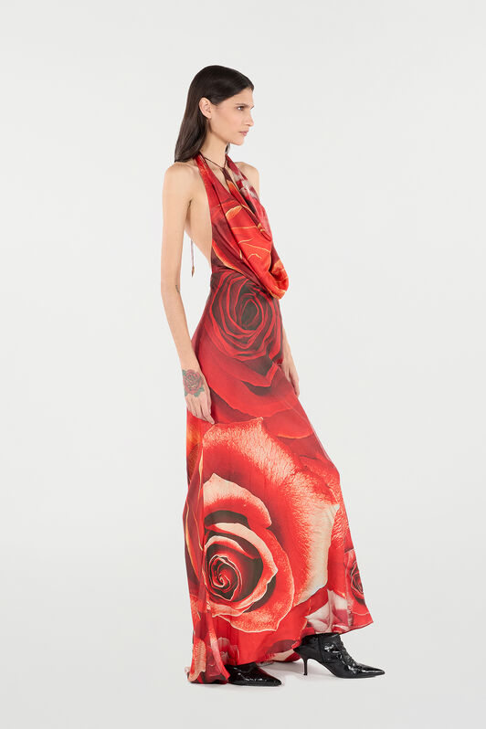 RC Langes Kleid Mit Print Rose Rot UKT123-4QN48