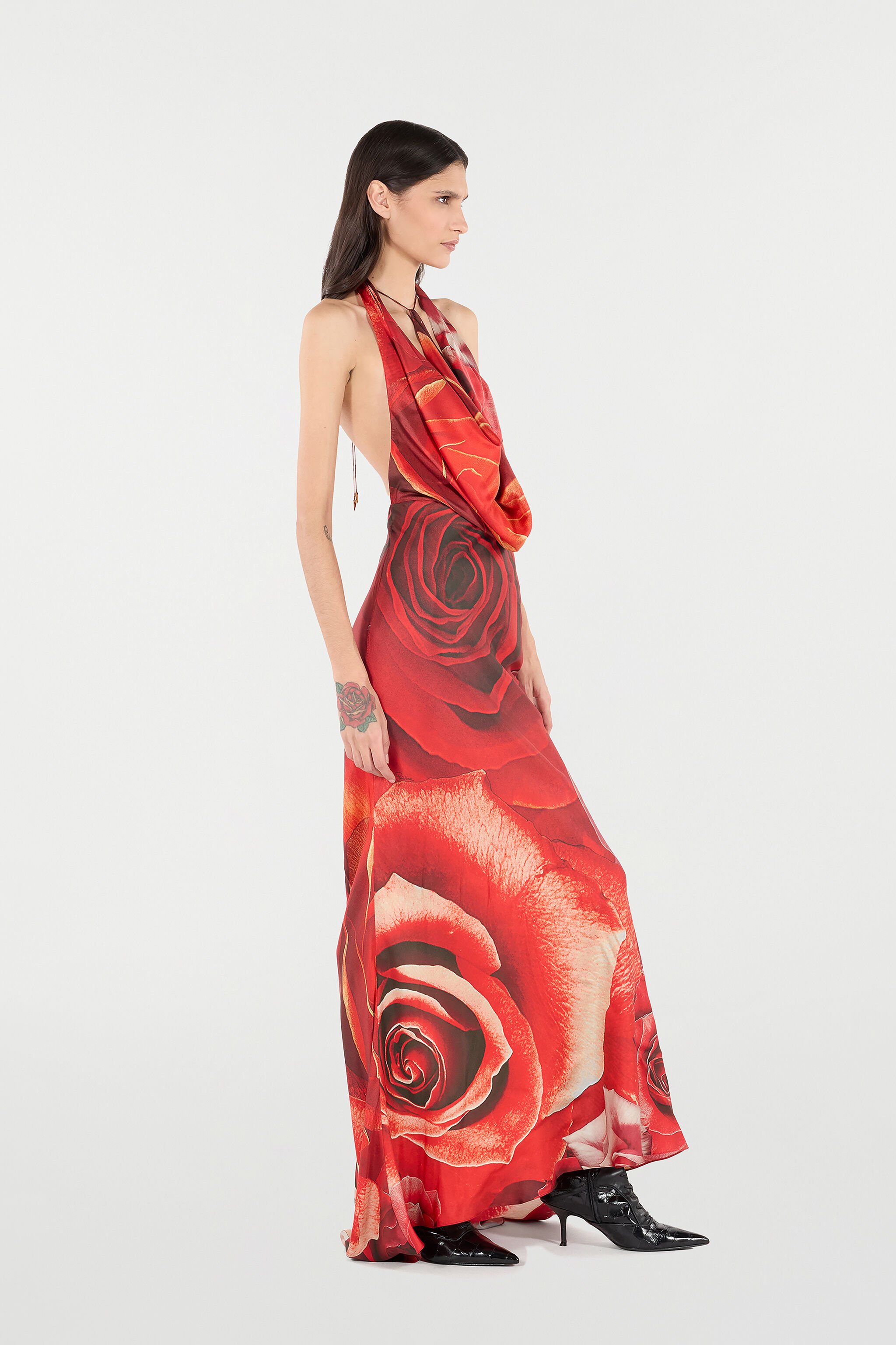 RC Langes Kleid Mit Print Rose Rot UKT123-4QN48