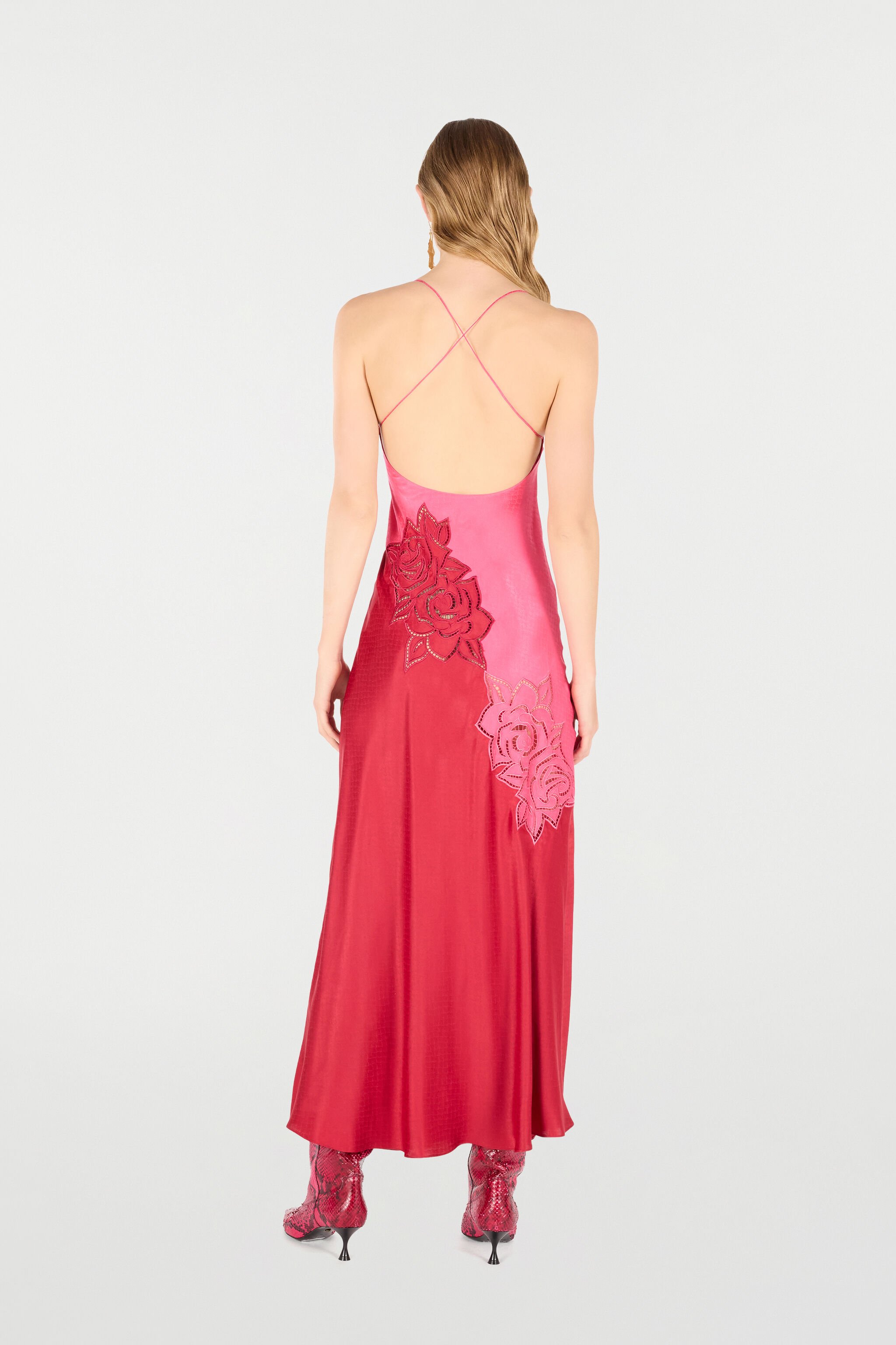 RC Long Dress With Perforated Rose Pattern Fuchsia UKR120-SZN57