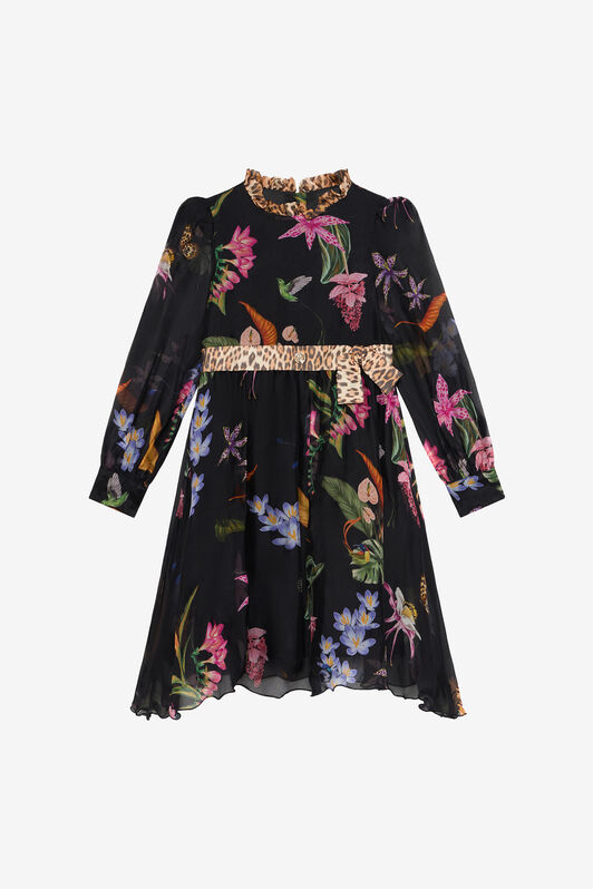 JU Abito In Misto Seta Con Stampa Tropicale BLACK VJT10P-2NP32